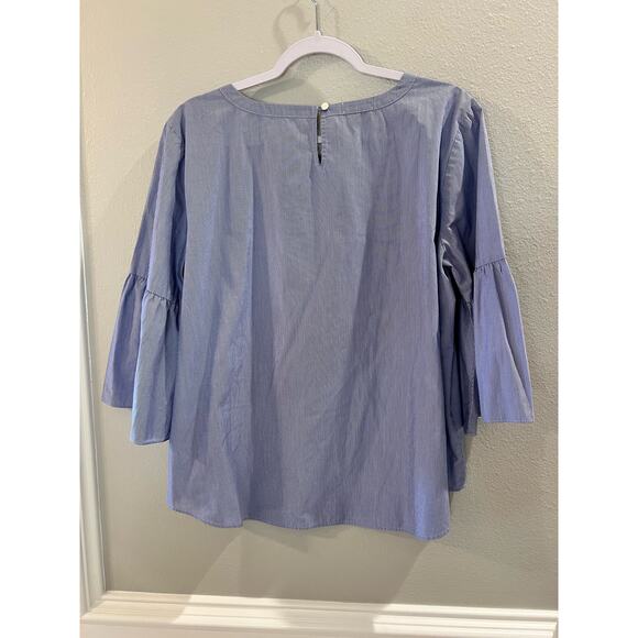 Van Heusen Women's Blue White Stripe Bell Sleeve Embroidered Size XL Top - Picture 2 of 7